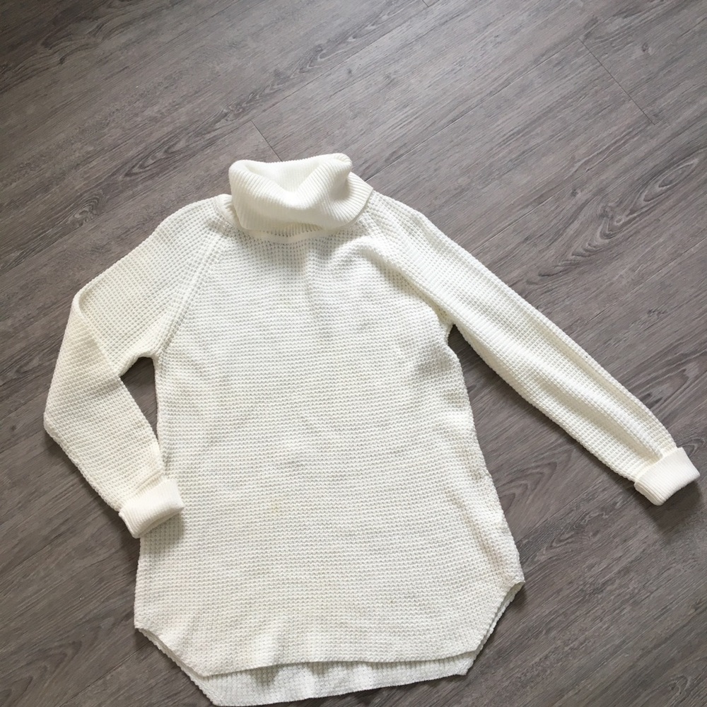 White warm turtleneck sweater dress